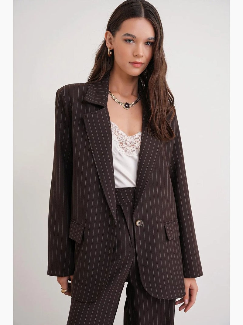 Blazer oversize a righe mixray Marrone scuro - Kiabi