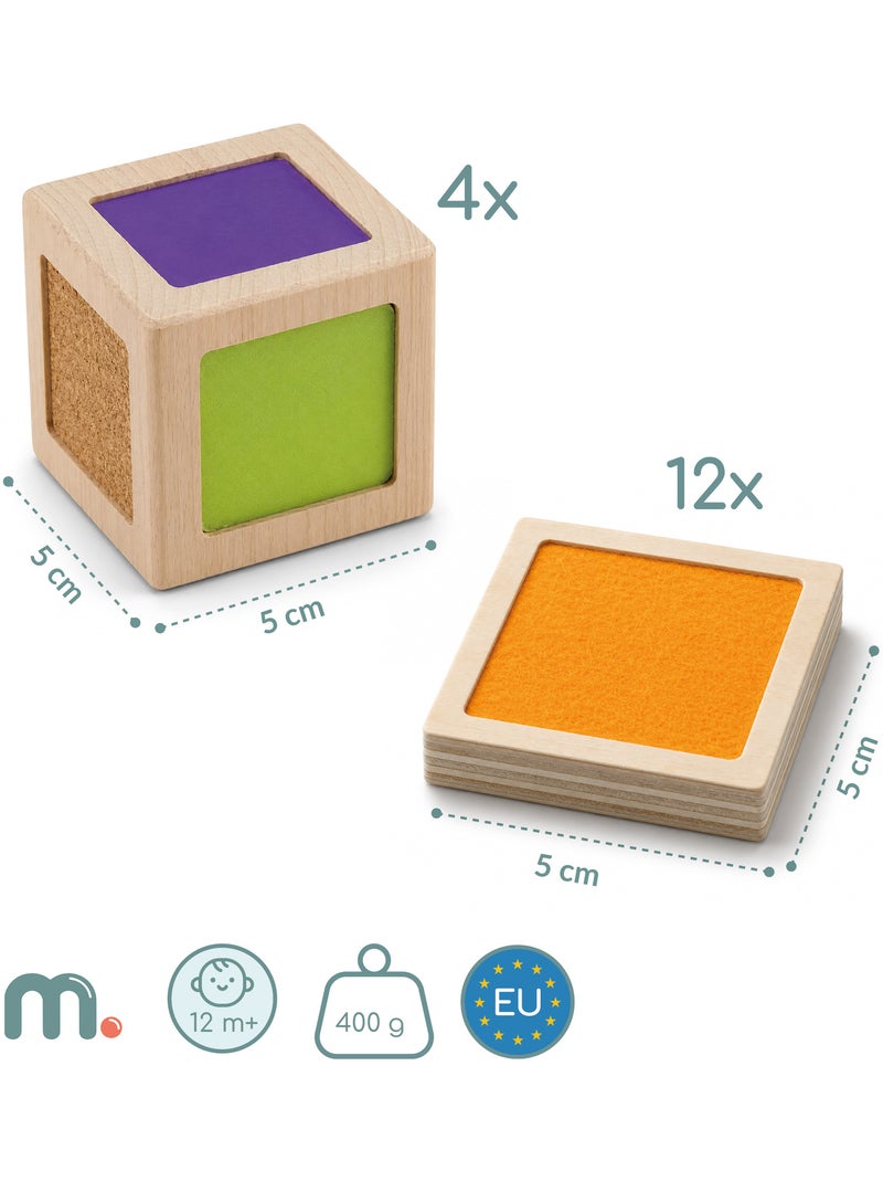 Blocchi sensoriali legno bambini 5x5cm 4 cubi 12 tessere mamabrum N/D - Kiabi