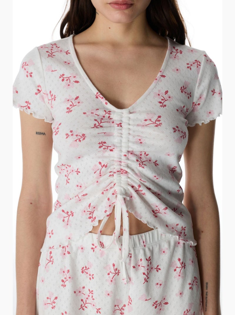 Blossom pointel maglia pigiama floreale a maniche corte penti Bianco sporco - Kiabi