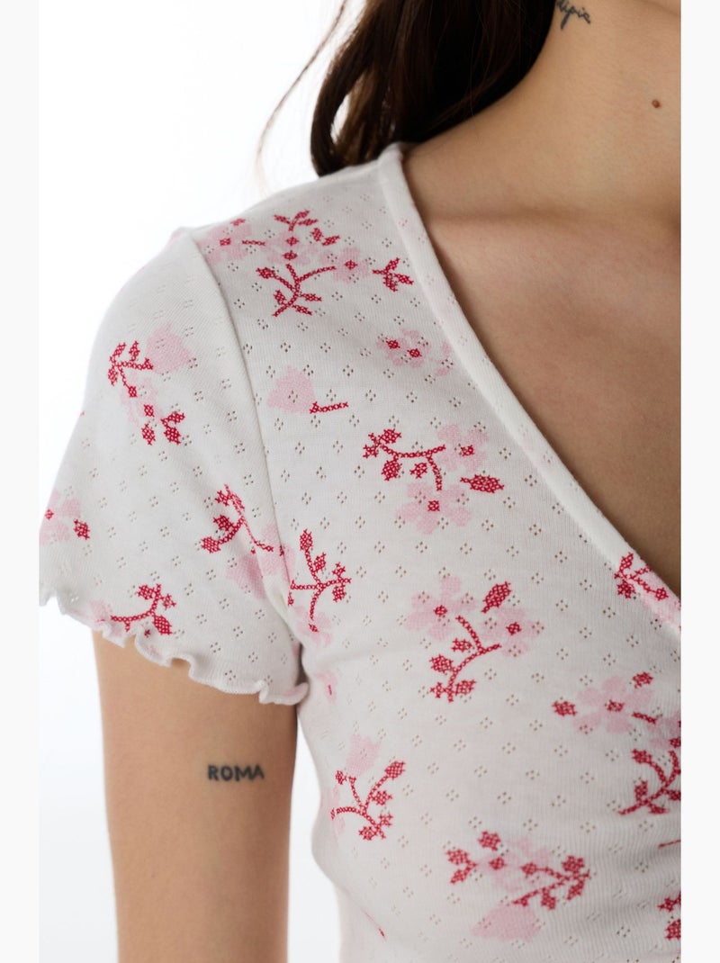 Blossom pointel maglia pigiama floreale a maniche corte penti Bianco sporco - Kiabi
