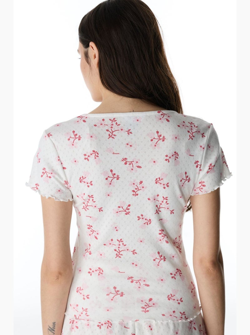 Blossom pointel maglia pigiama floreale a maniche corte penti Bianco sporco - Kiabi