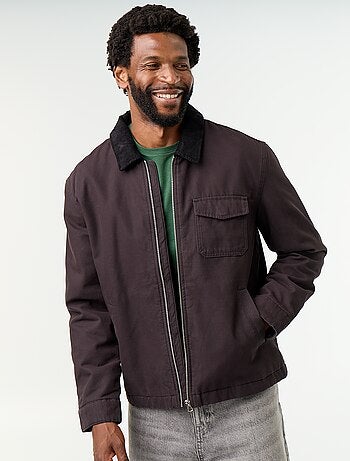 Blouson corto con zip e collo a contrasto in velluto