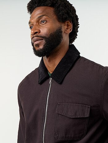 Blouson corto con zip e collo a contrasto in velluto
