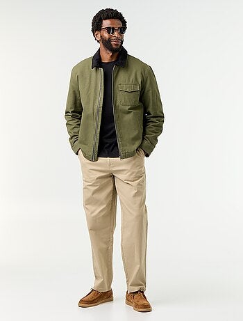 Blouson corto con zip e collo a contrasto in velluto