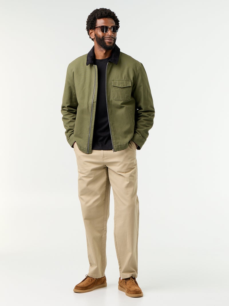 Blouson corto con zip e collo a contrasto in velluto Verde - Kiabi
