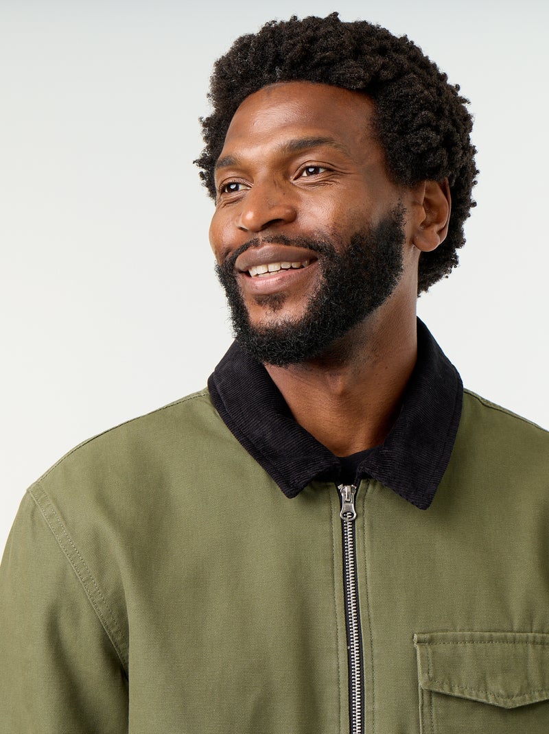 Blouson corto con zip e collo a contrasto in velluto Verde - Kiabi