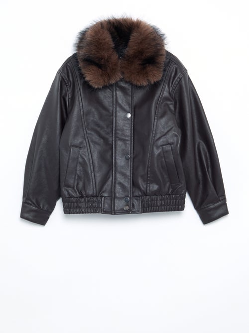 Blouson in similpelle con collo in pelliccia rimovibile - Kiabi Blouson in similpelle con collo in pelliccia rimovibile - Kiabi