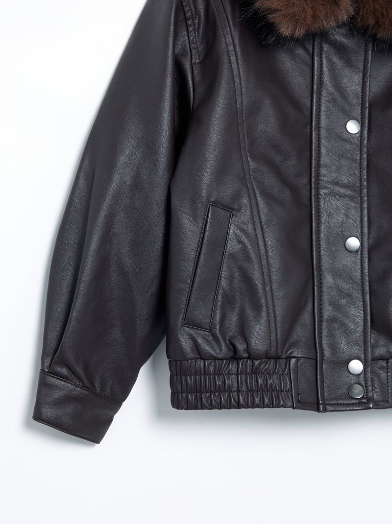 Blouson in similpelle con collo in pelliccia rimovibile Marrone - Kiabi
