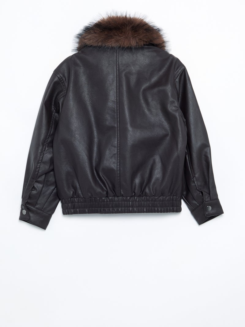 Blouson in similpelle con collo in pelliccia rimovibile Marrone - Kiabi