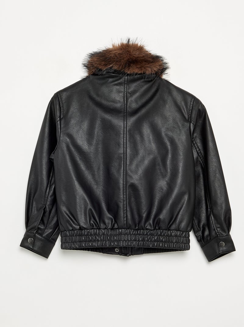 Blouson in similpelle con collo in pelliccia rimovibile Nero - Kiabi