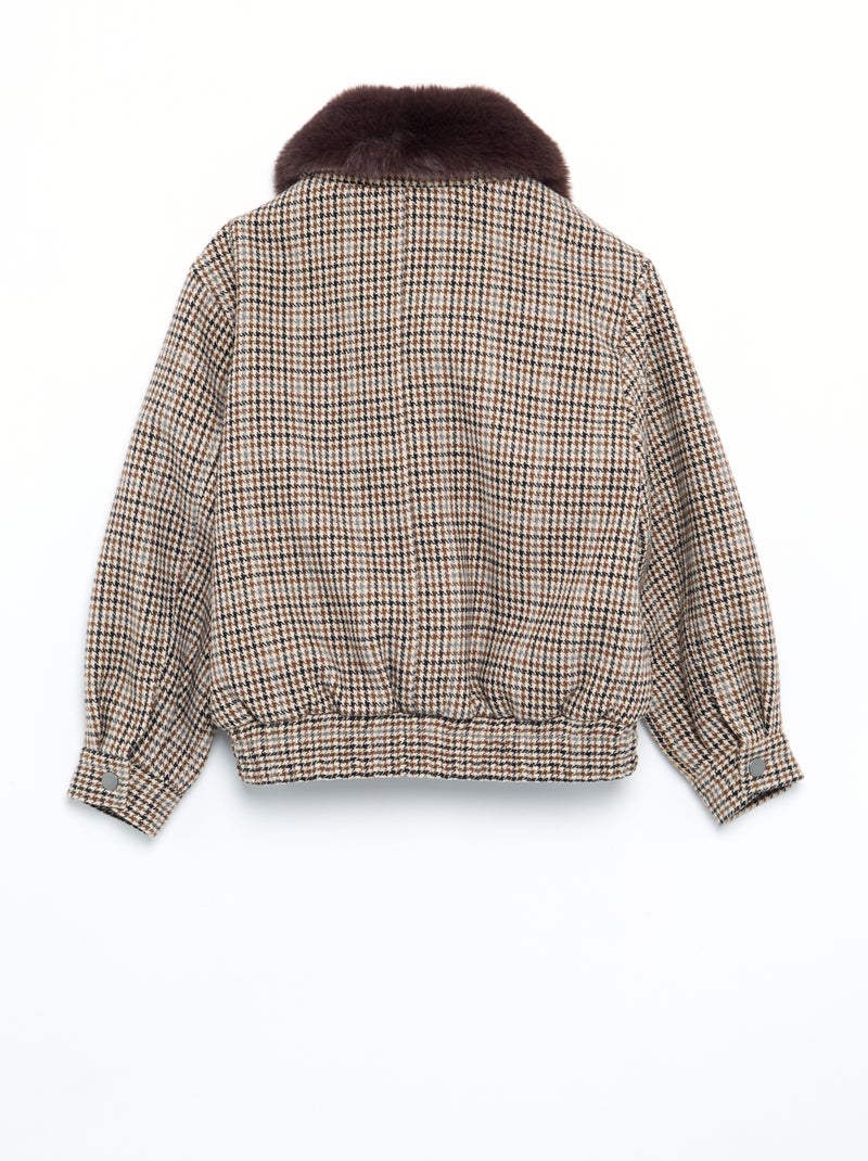 Blouson oversize in finto lanato con collo in pelliccia rimovibile Beige - Kiabi