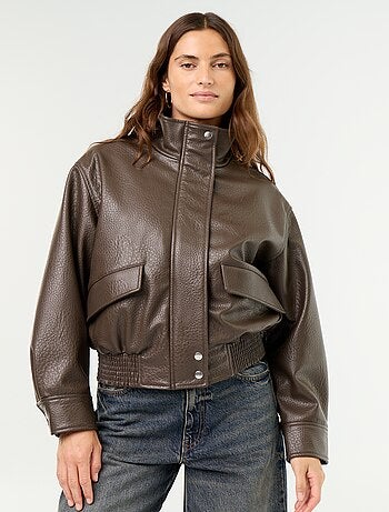 Blouson oversize in similpelle con collo alto