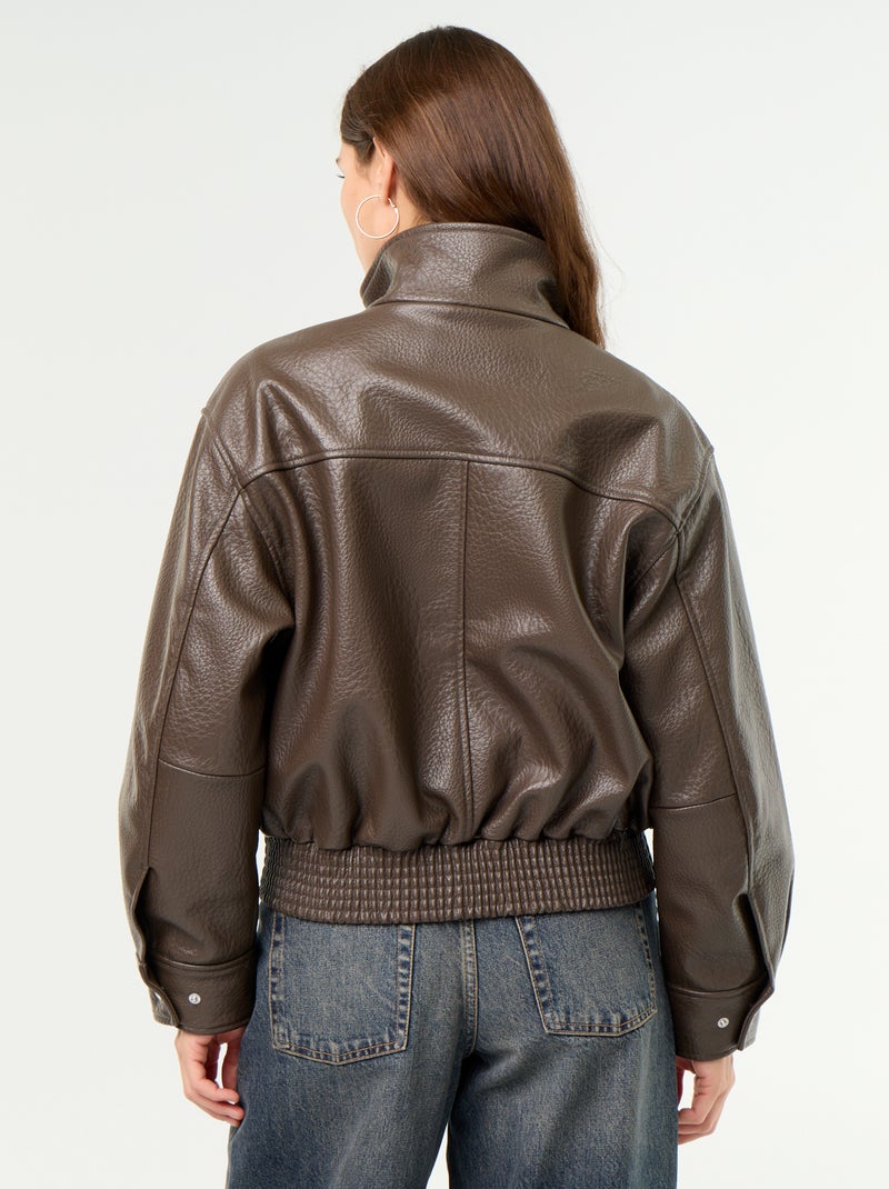 Blouson oversize in similpelle con collo alto Marrone - Kiabi