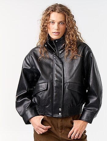 Blouson oversize in similpelle con collo alto