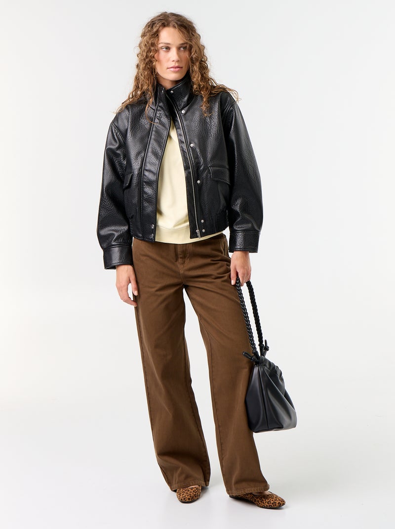 Blouson oversize in similpelle con collo alto Nero - Kiabi
