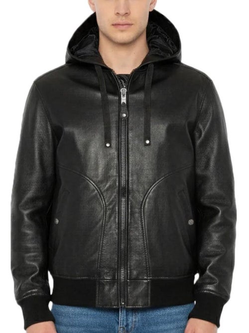 Blouson Uomo Schott in Pelle con Cappuccio - Kiabi Blouson Uomo Schott in Pelle con Cappuccio - Kiabi