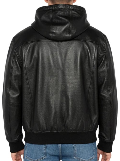 Blouson Uomo Schott in Pelle con Cappuccio - Kiabi Blouson Uomo Schott in Pelle con Cappuccio - Kiabi
