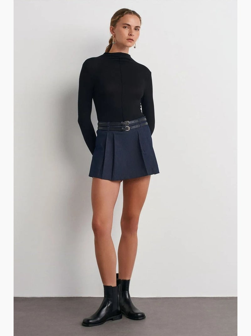 Blusa a collo alto a coste a maniche lunghe dilvin Nero - Kiabi