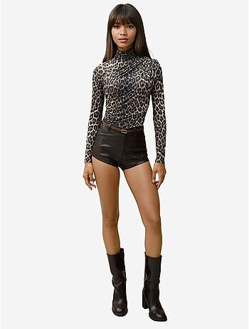 Blusa a collo alto con stampa leopardata hiccup