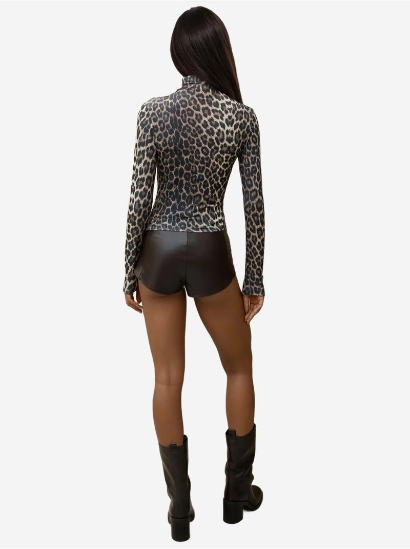 Blusa a collo alto con stampa leopardata hiccup Marrone chiaro - Kiabi