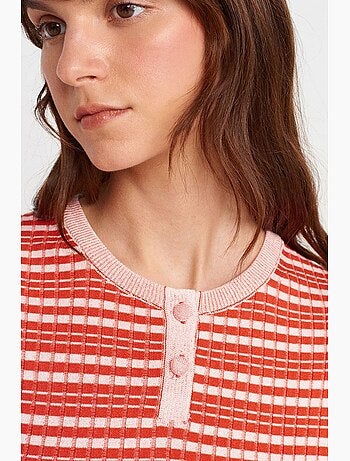 Blusa a coste a righe con bottoni sul davanti dilvin