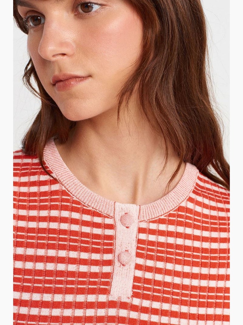 Blusa a coste a righe con bottoni sul davanti dilvin Rosso/Rosa - Kiabi