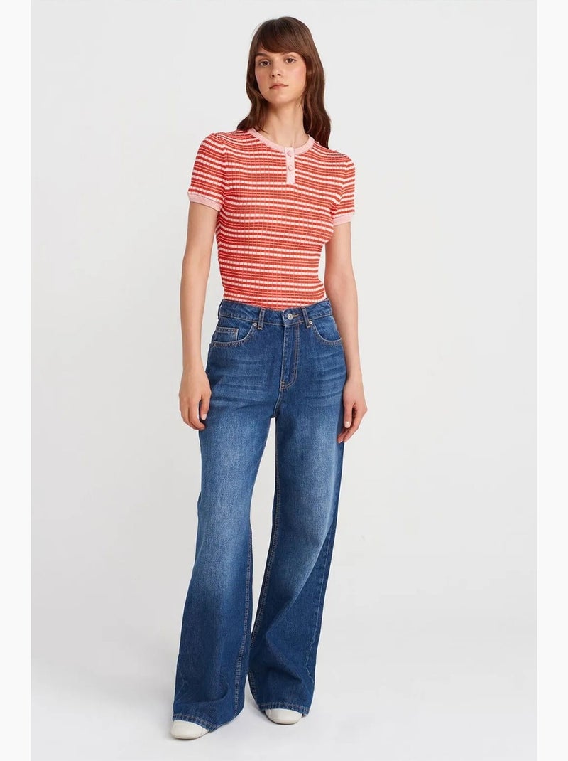 Blusa a coste a righe con bottoni sul davanti dilvin Rosso/Rosa - Kiabi