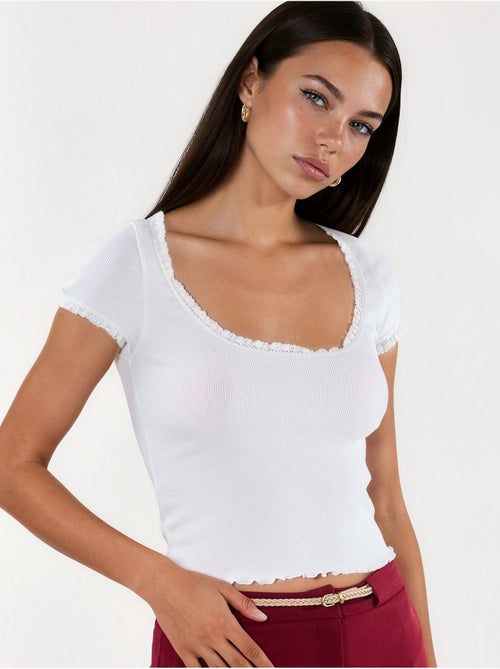 Blusa a coste con scollo a u slim fit busem - Kiabi Blusa a coste con scollo a u slim fit busem - Kiabi