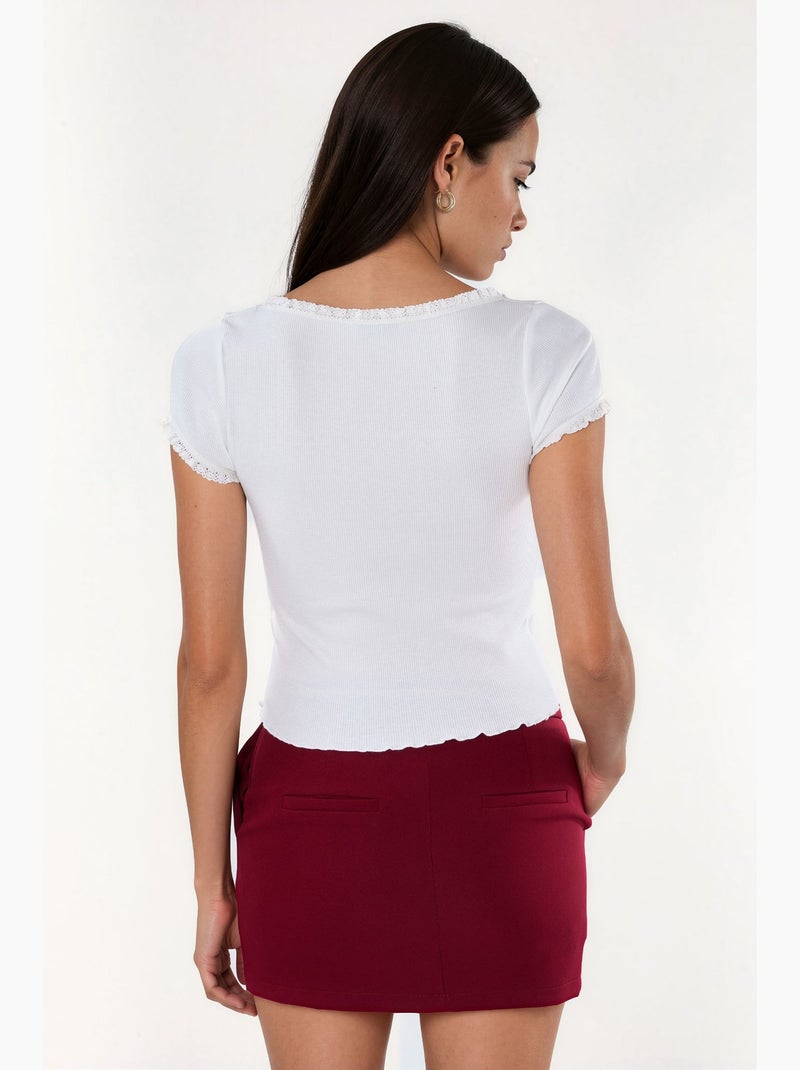 Blusa a coste con scollo a u slim fit busem Bianco - Kiabi
