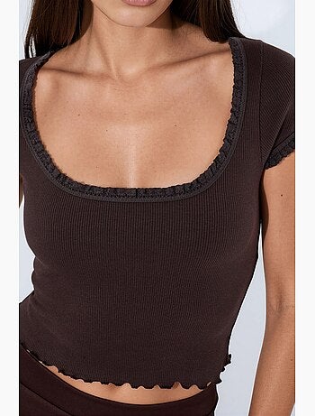 Blusa a coste con scollo a u slim fit busem