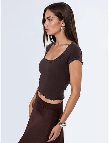 Blusa a coste con scollo a u slim fit busem