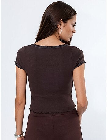 Blusa a coste con scollo a u slim fit busem