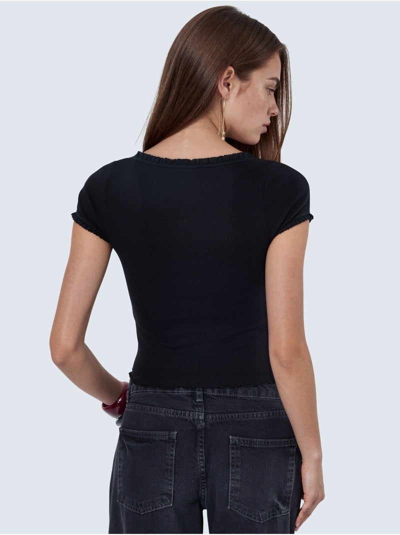 Blusa a coste con scollo a u slim fit busem Nero - Kiabi