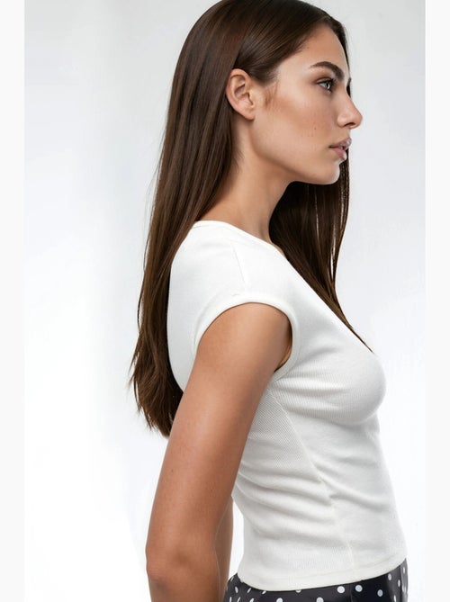 Blusa a coste con scollo a v busem - Kiabi Blusa a coste con scollo a v busem - Kiabi