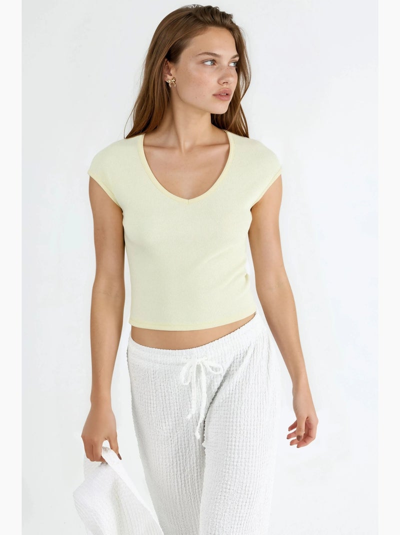 Blusa a coste con scollo a v busem Giallo limone - Kiabi