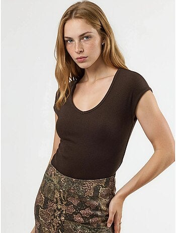 Blusa a coste con scollo a v busem