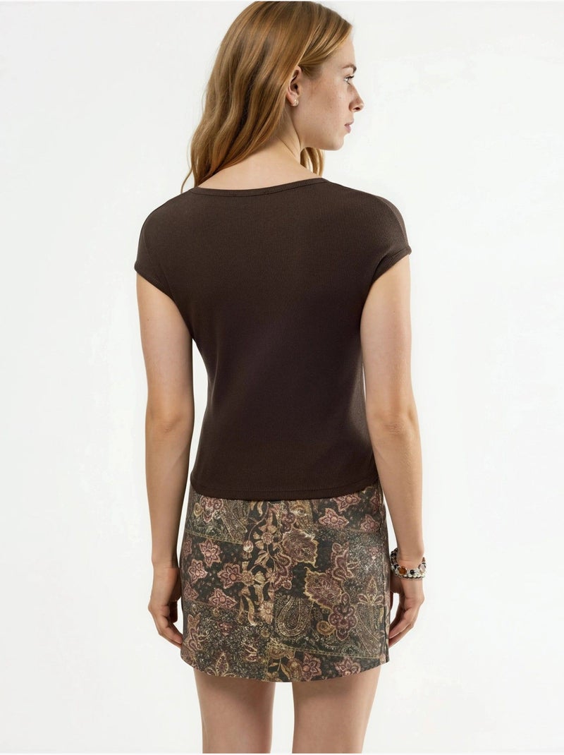 Blusa a coste con scollo a v busem Marrone - Kiabi