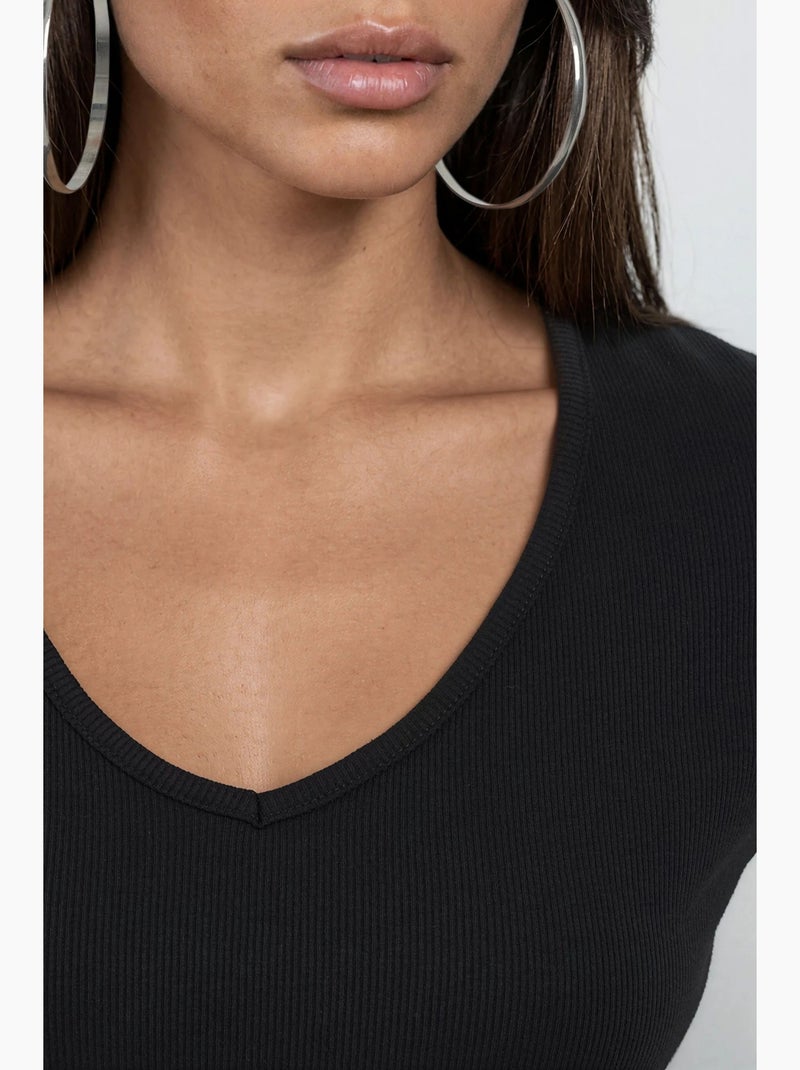 Blusa a coste con scollo a v busem Nero - Kiabi
