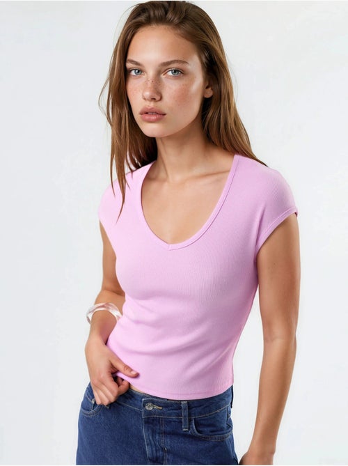 Blusa a coste con scollo a v busem - Kiabi Blusa a coste con scollo a v busem - Kiabi