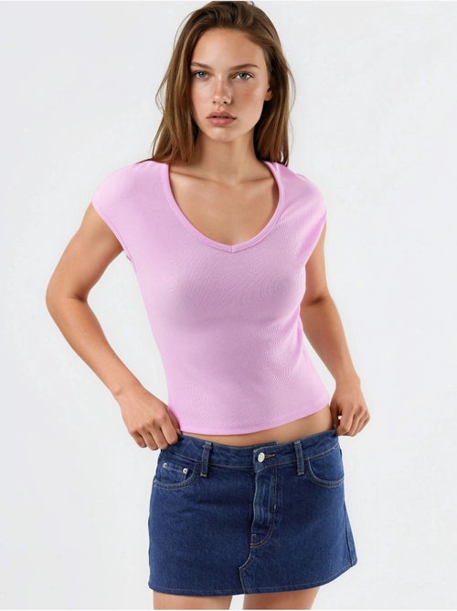 Blusa a coste con scollo a v busem - Kiabi Blusa a coste con scollo a v busem - Kiabi