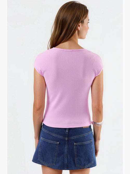 Blusa a coste con scollo a v busem - Kiabi Blusa a coste con scollo a v busem - Kiabi