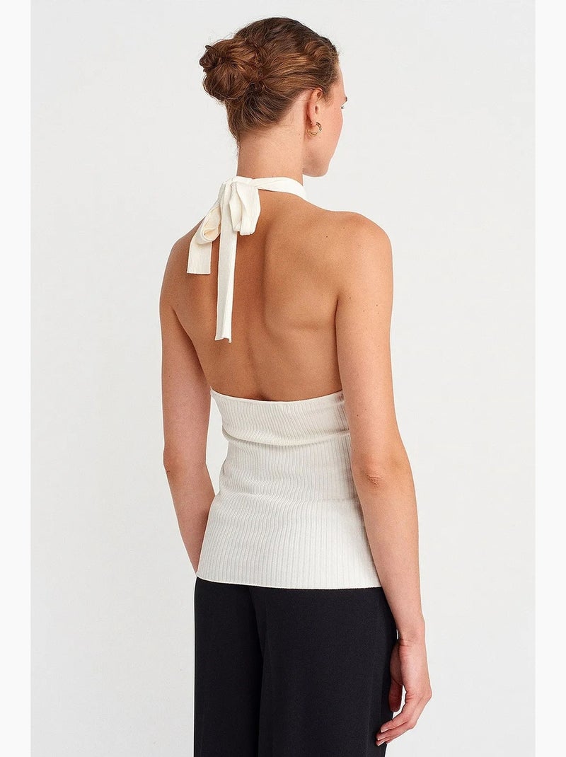 Blusa a coste con scollo all’americana slim fit dilvin Bianco - Kiabi