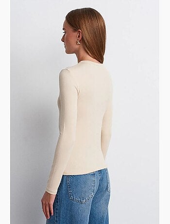 Blusa a coste con scollo rotondo e bottoni dilvin