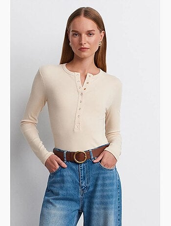Blusa a coste con scollo rotondo e bottoni dilvin