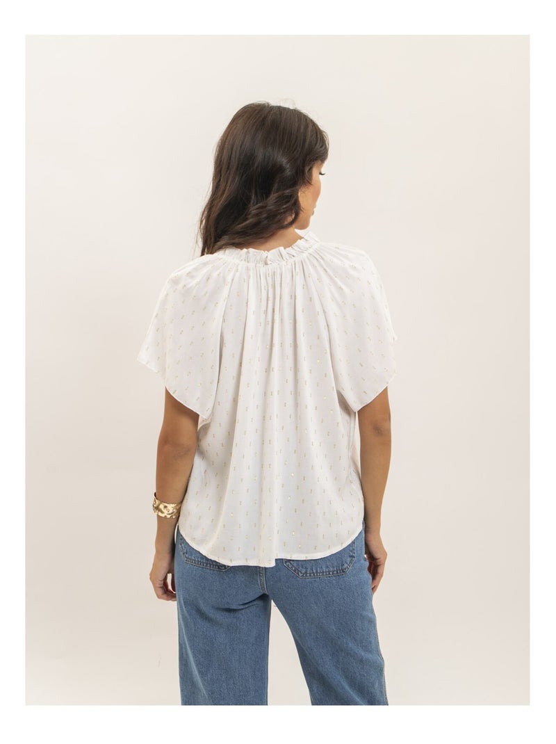 Blusa a maniche corte con motivi lurex FIKOL Bianco - Kiabi