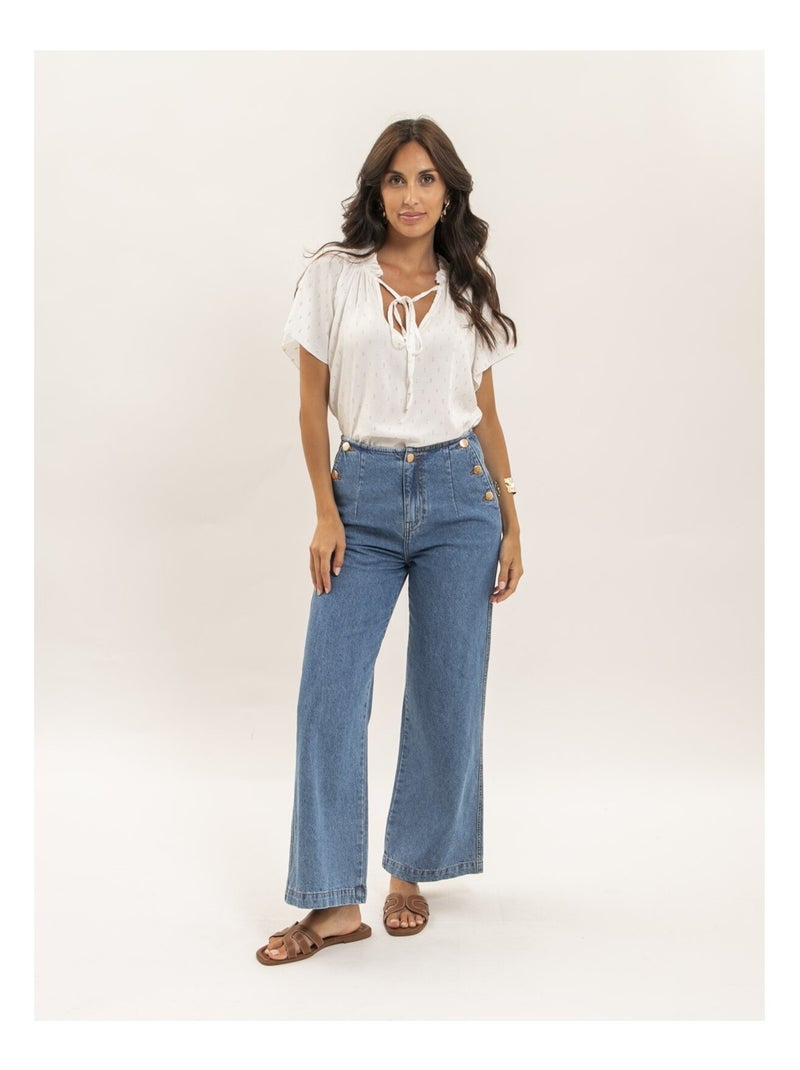 Blusa a maniche corte con motivi lurex FIKOL Bianco - Kiabi