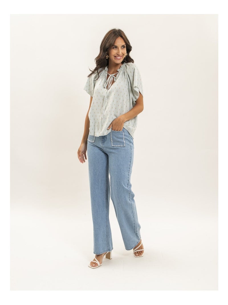 Blusa a maniche corte con motivi lurex FIKOL Grigio chiaro - Kiabi