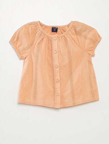 Blusa a maniche corte con ricami a punto inglese
