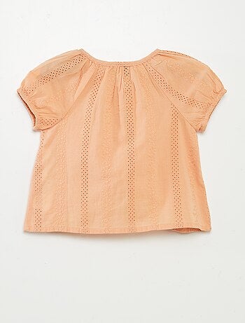 Blusa a maniche corte con ricami a punto inglese