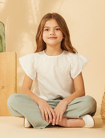 Blusa a maniche corte con ricami